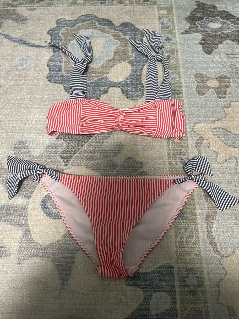 No Boundaries Red and Navy Striped Tie Bikini